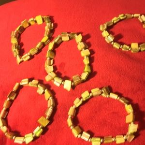 Set of 5 green faux stone bracelets